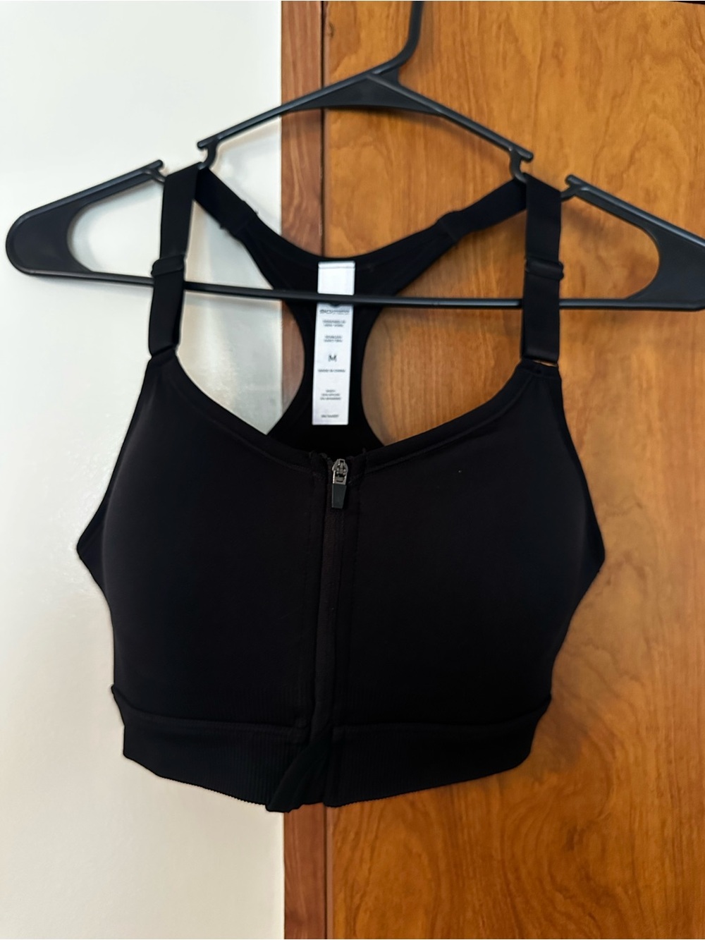 90 Degree By Reflex Black Front-Zip Racerback Sports Bra